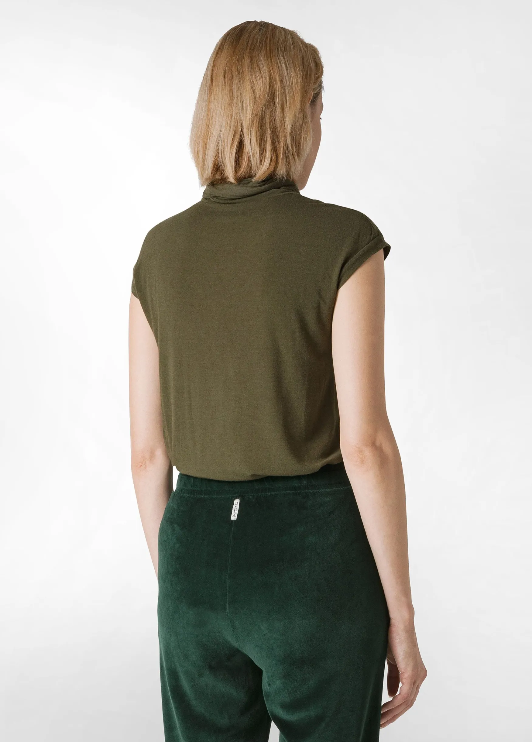 Cheap DEHA Cashmere Blend High Neck T-Shirt Green Olive Green