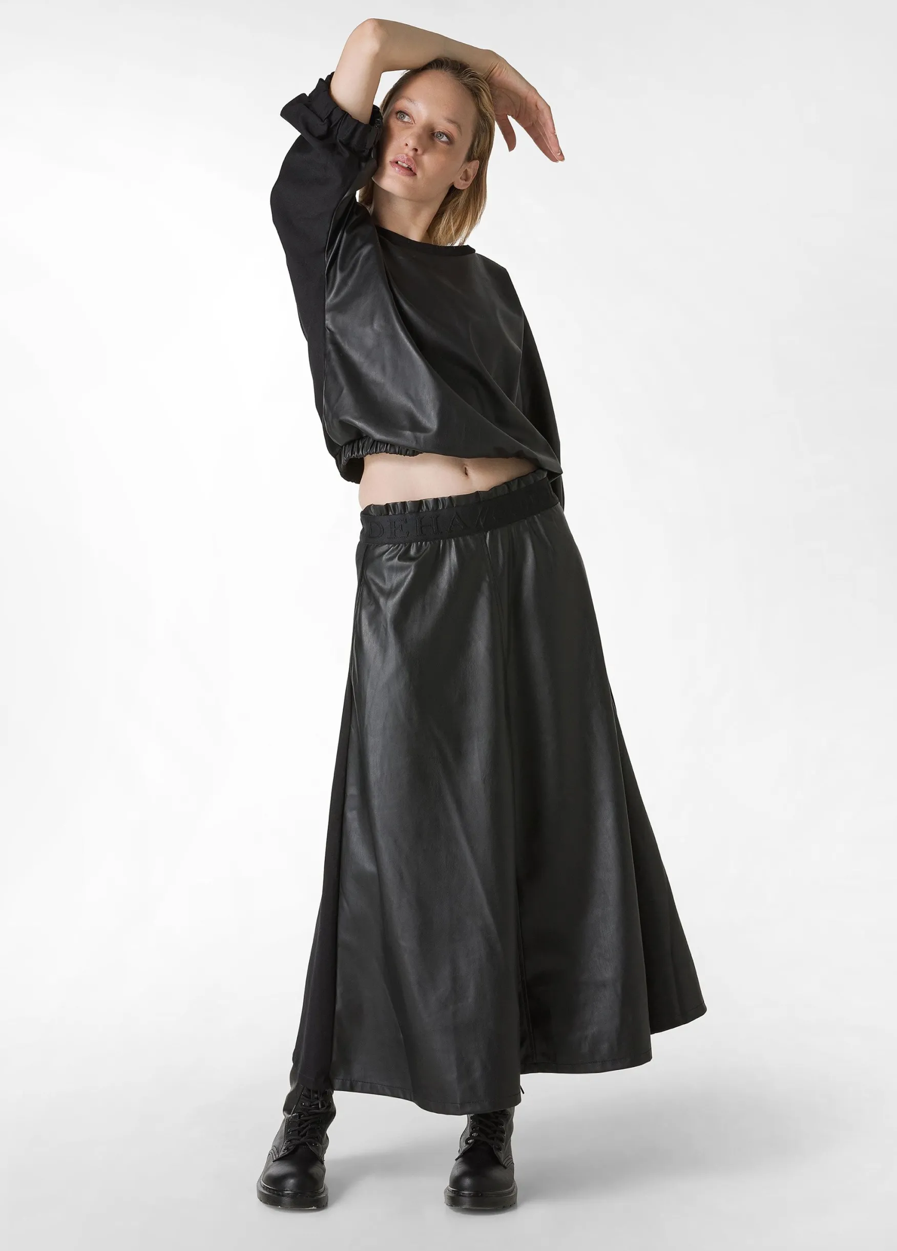 New DEHA Combined Faux Leather Skirt Black