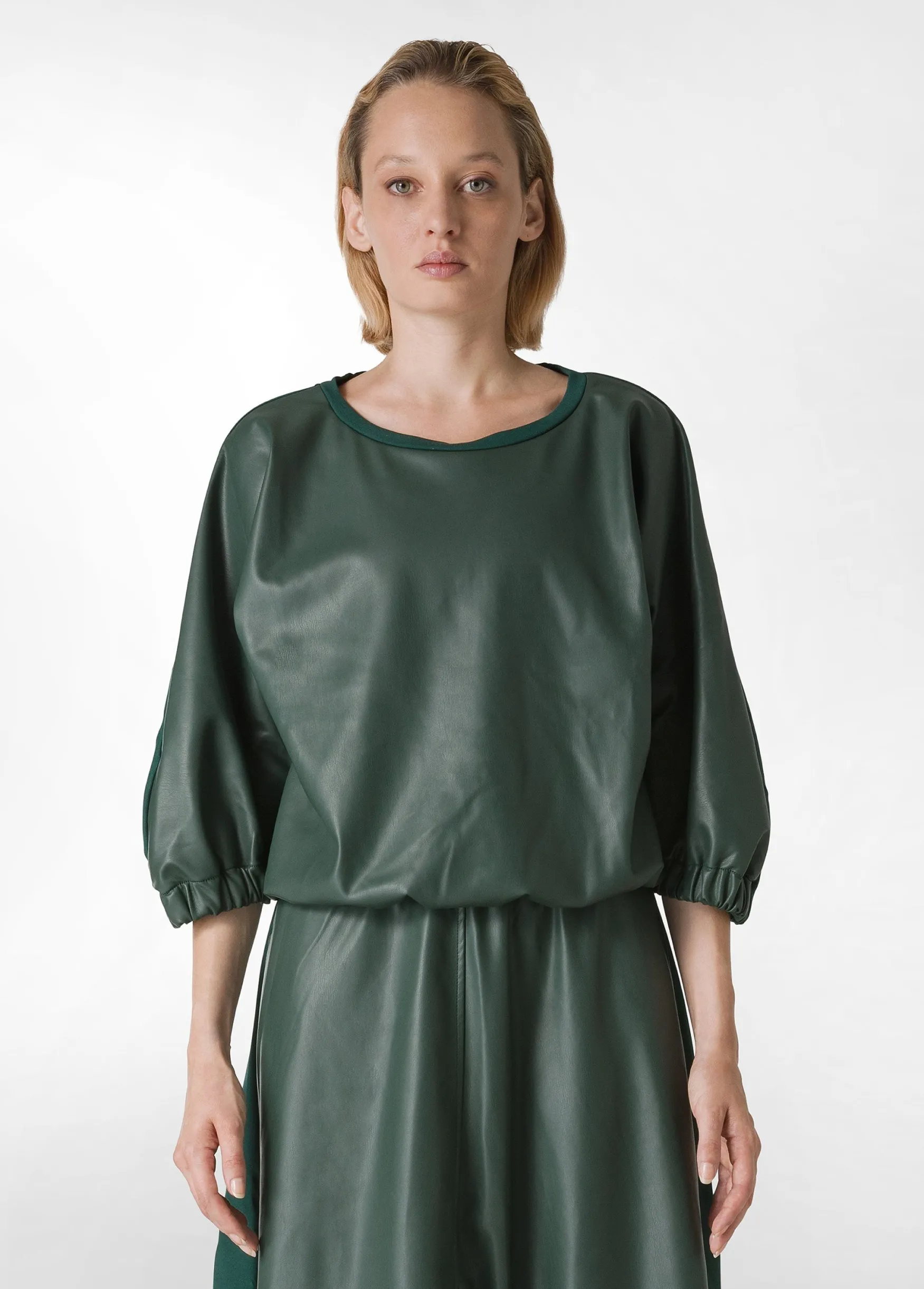 Clearance DEHA Combined Faux Leather Sweatshirt Green Forest Green