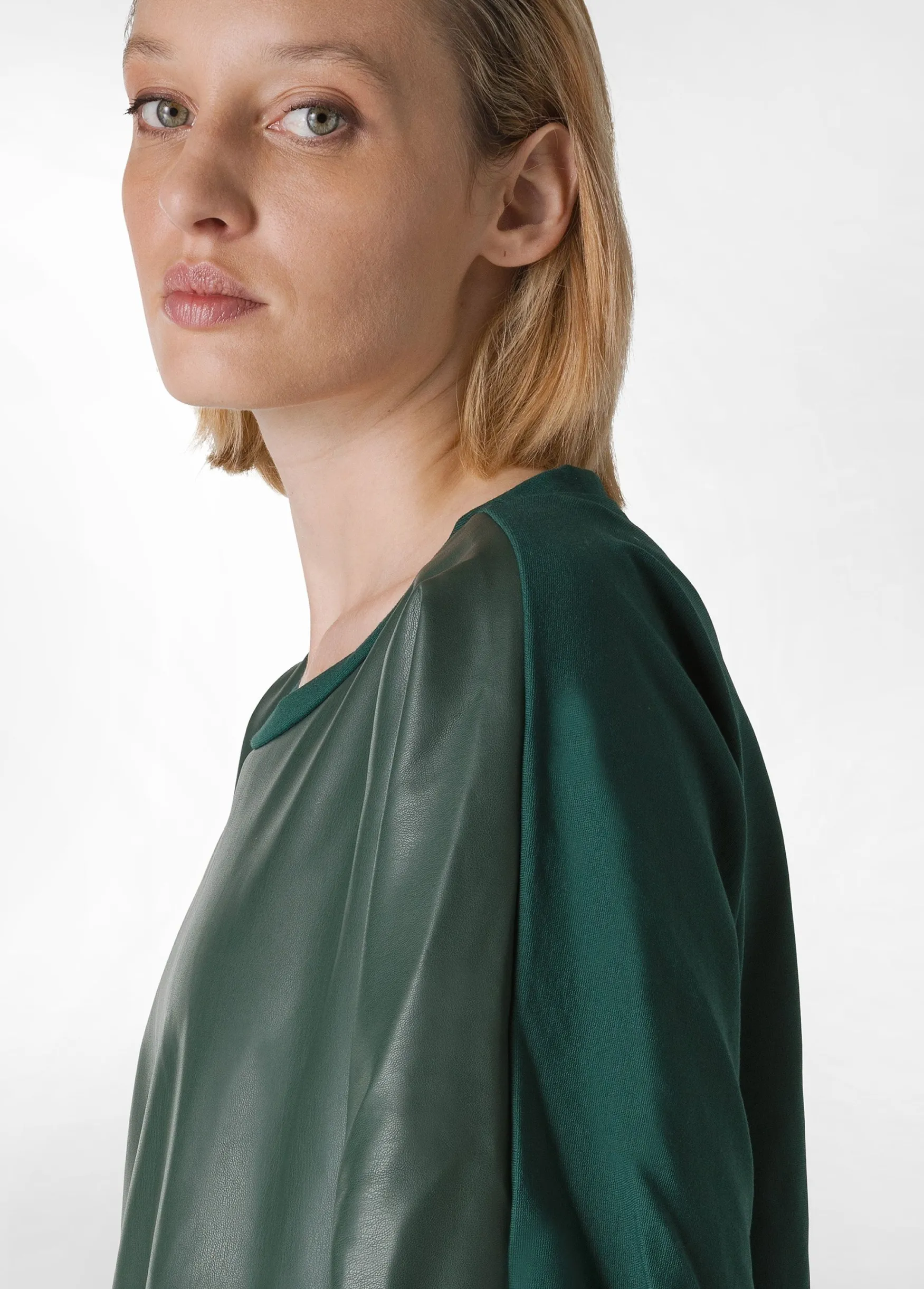 Clearance DEHA Combined Faux Leather Sweatshirt Green Forest Green