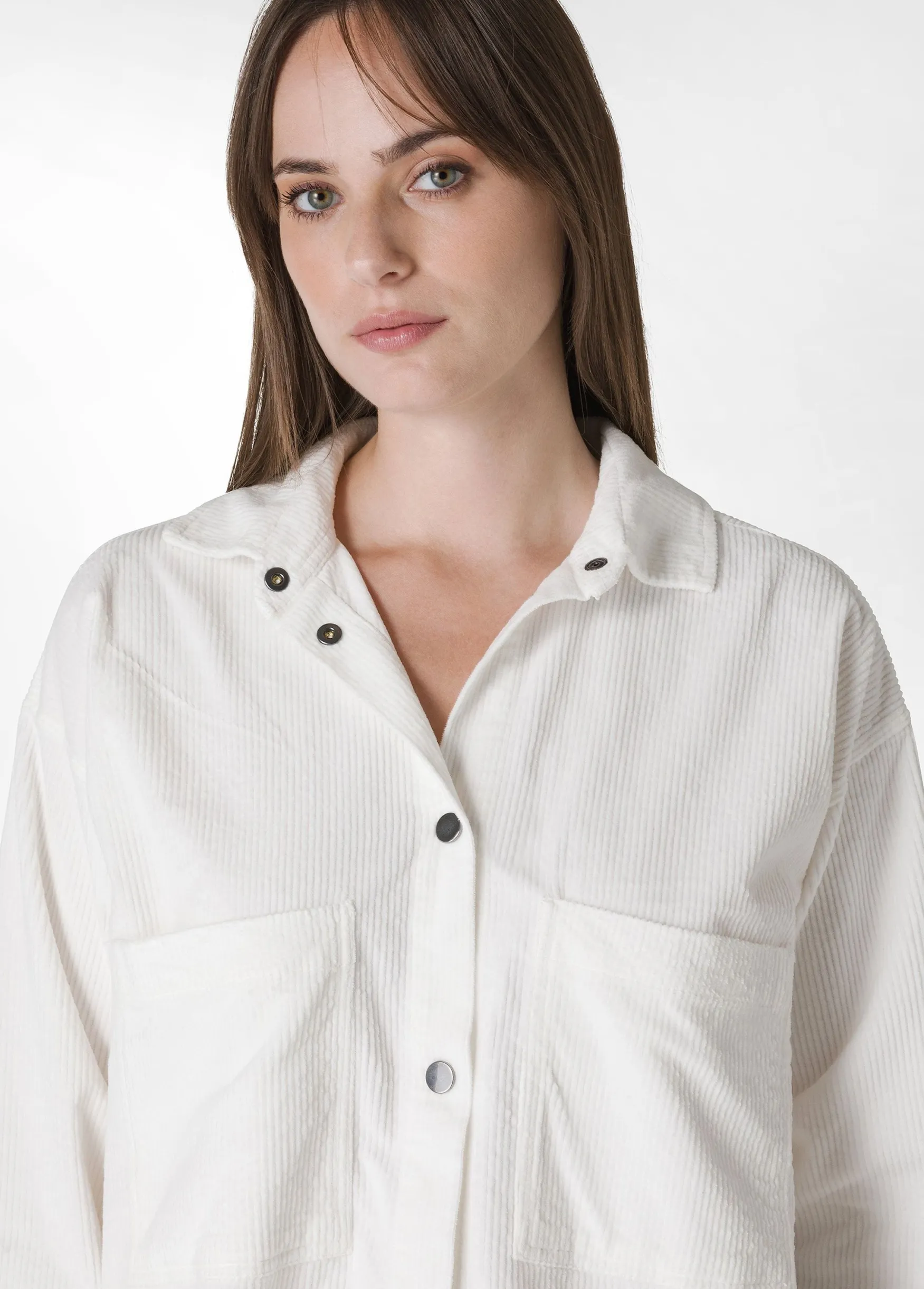 Hot DEHA Corduroy Combined Shirt White Milk White