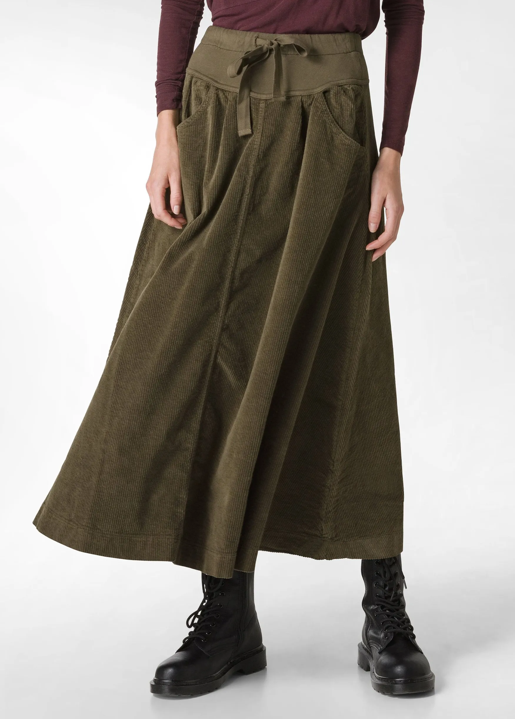 New DEHA Corduroy Long Skirt Green Olive Green
