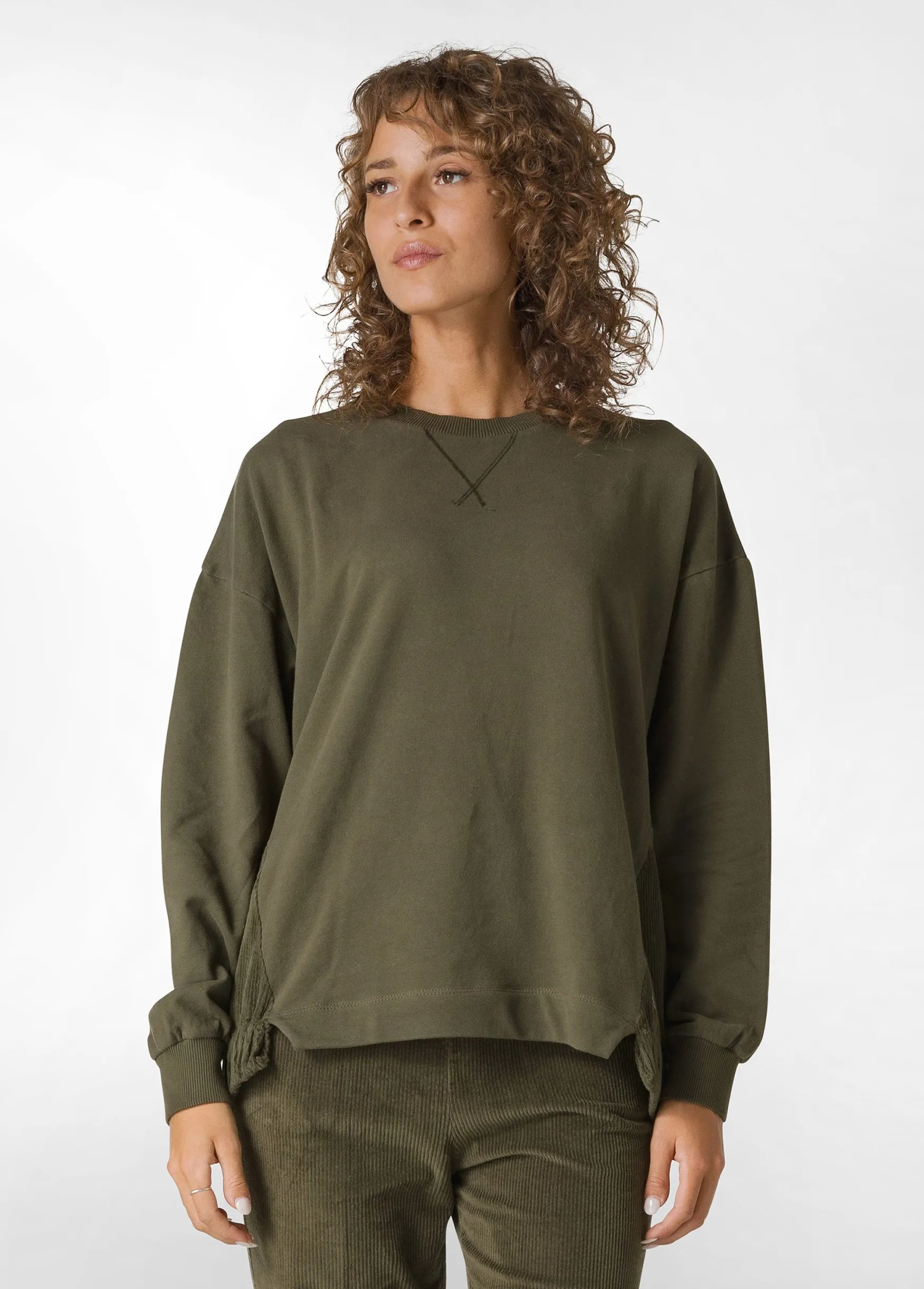 Shop DEHA Corduroy Sweatshirt Green Olive Green