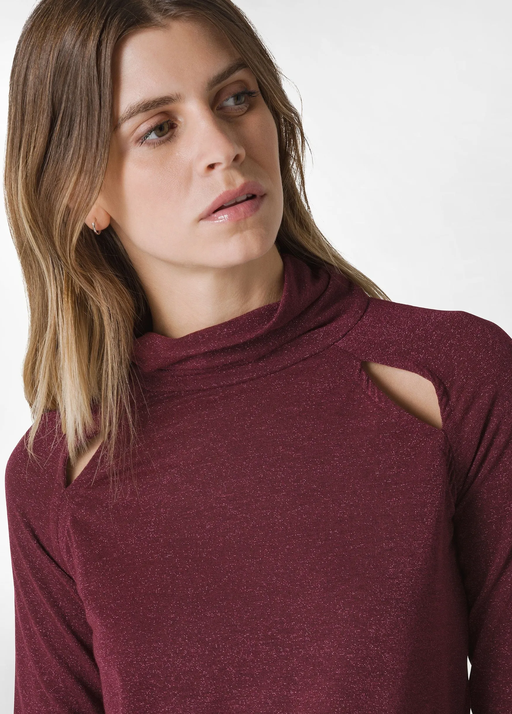 Clearance DEHA Cut-Out Lurex T-Shirt Red Bordeaux