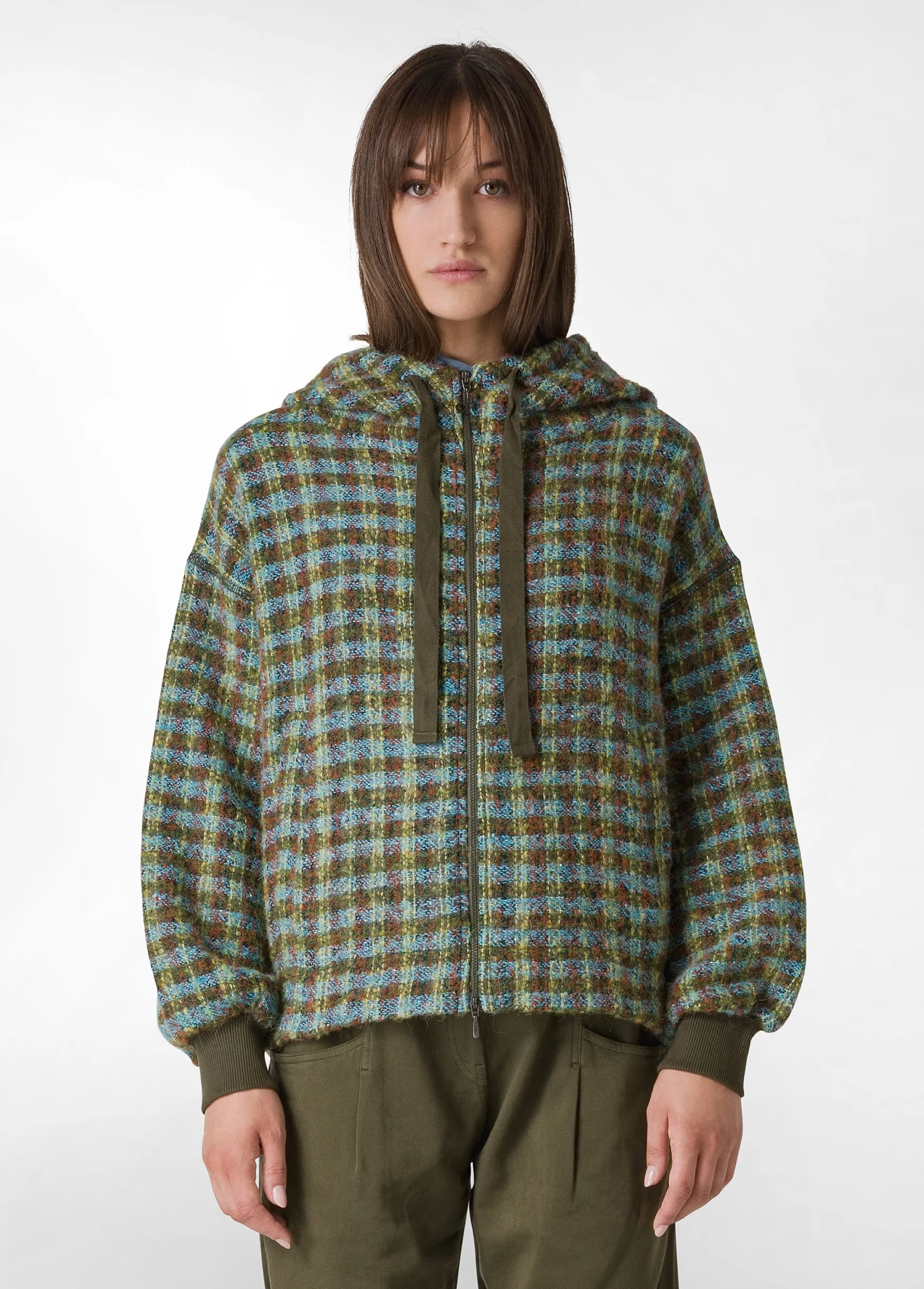 Clearance DEHA Jaquard Wooly Jacket Green Green & Blue Check