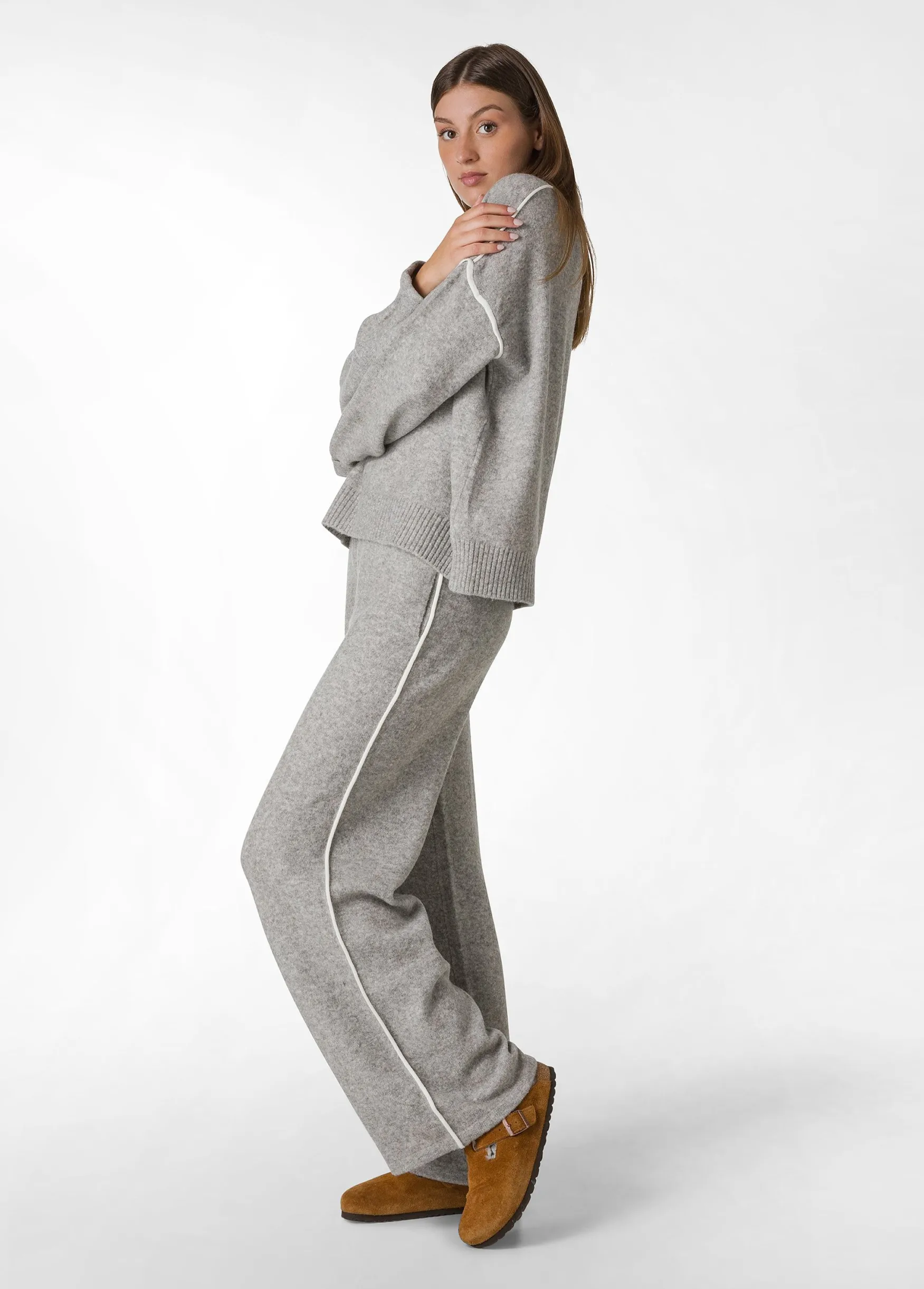 Store DEHA Lounge Wide Leg Knitted Pants Grey Grey Melange