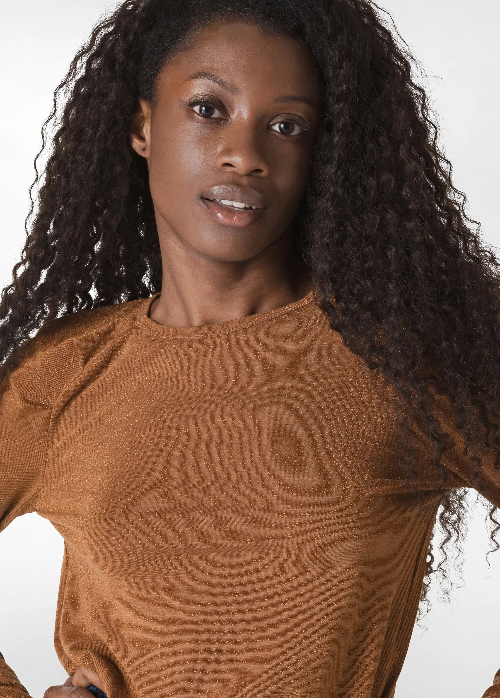 Clearance DEHA Lurex Long Sleeves T-Shirt Brown Bronzo