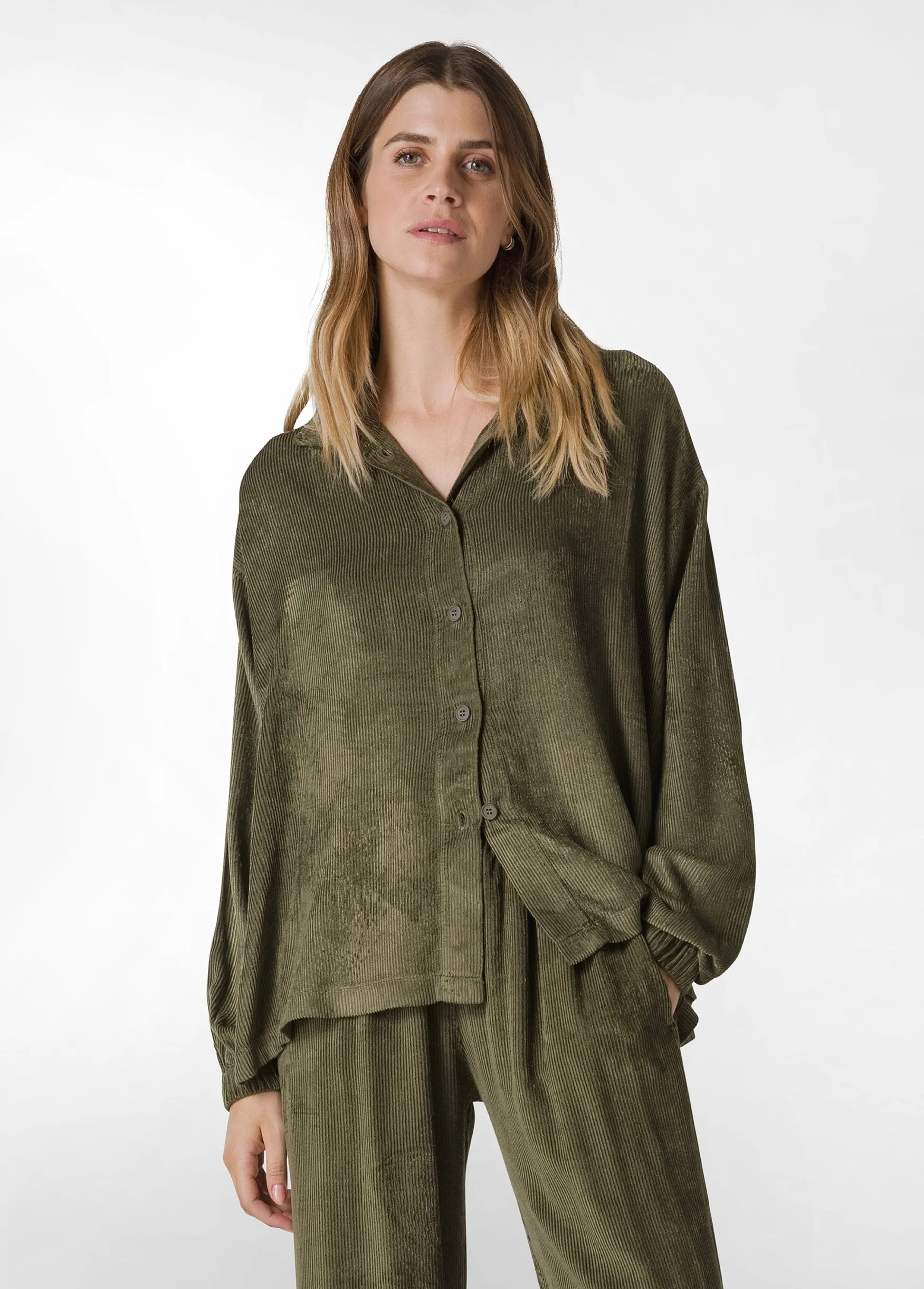 Discount DEHA Soft Velvety Corduroy Shirt Green Olive Green