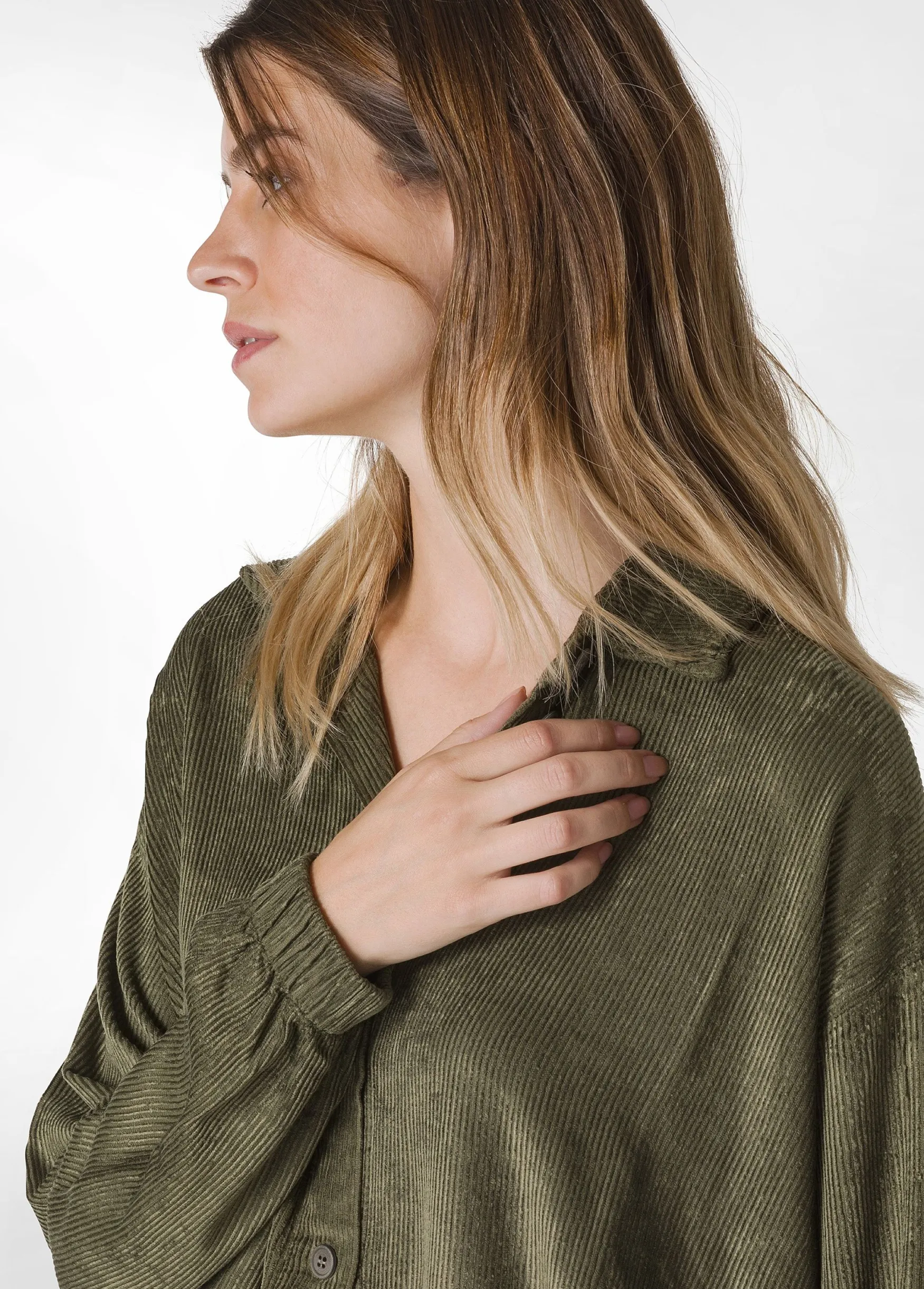 Discount DEHA Soft Velvety Corduroy Shirt Green Olive Green