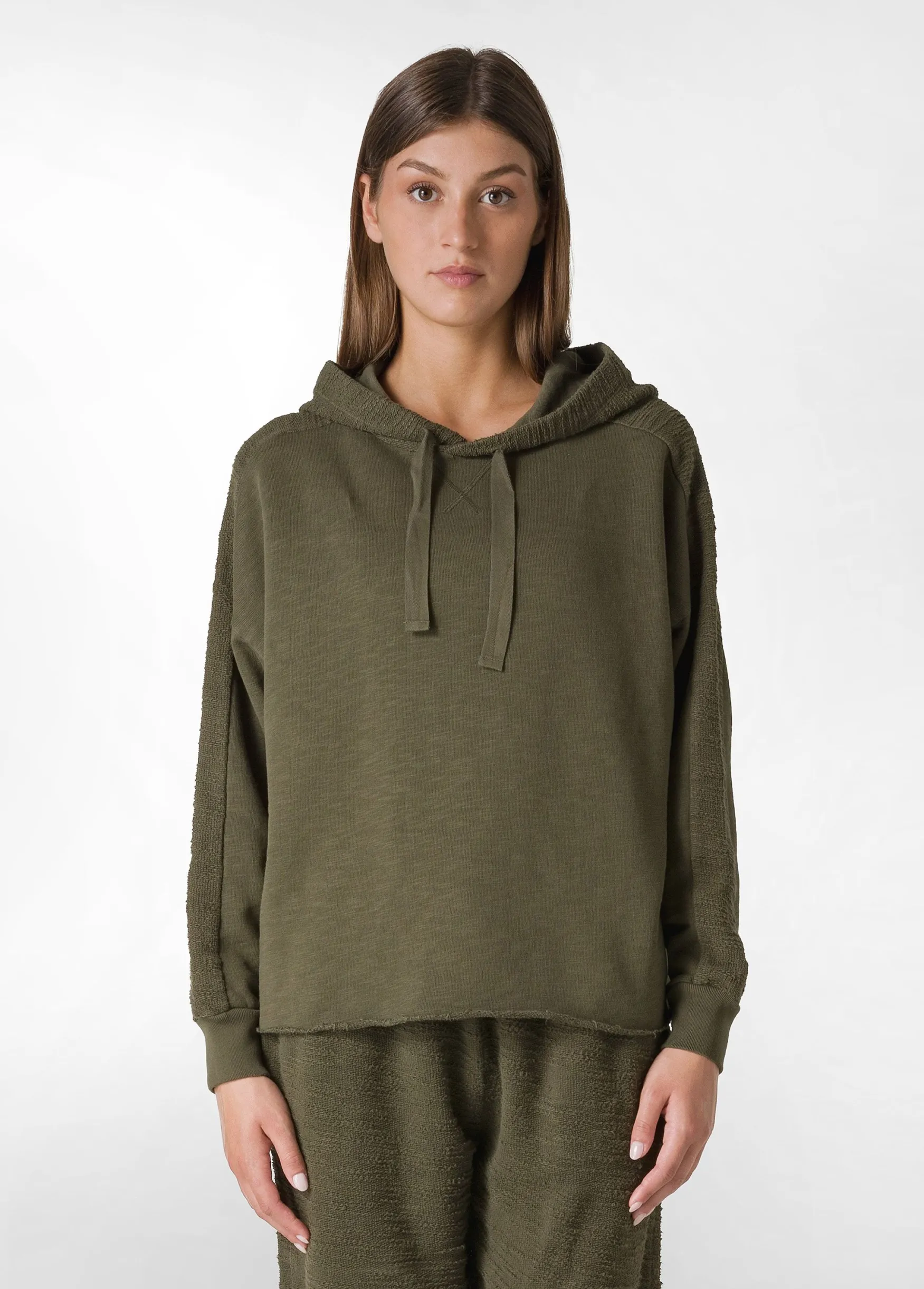 Cheap DEHA Textured Crop Hoodie Green Olive Green